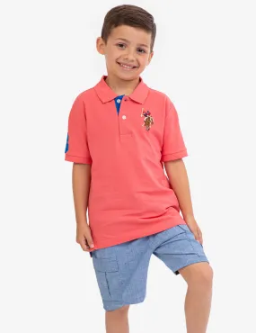 BOYS MULTI COLOR LOGO PIQUE POLO SHIRT