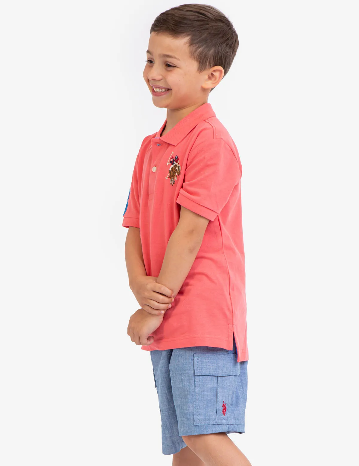 BOYS MULTI COLOR LOGO PIQUE POLO SHIRT