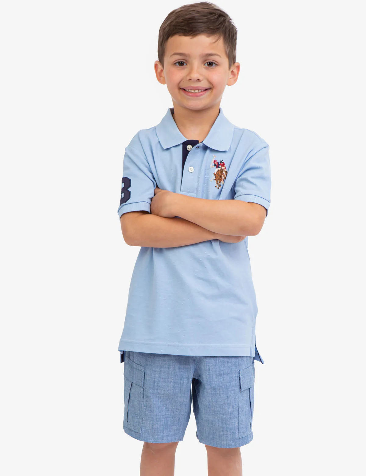 BOYS MULTI COLOR LOGO PIQUE POLO SHIRT