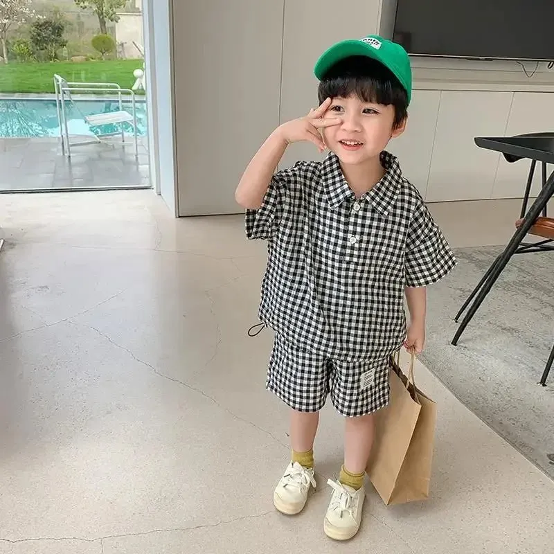 Boys Plaid Shirt & Shorts Set