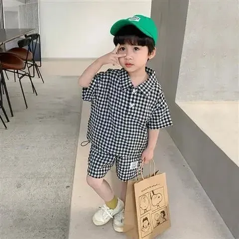 Boys Plaid Shirt & Shorts Set