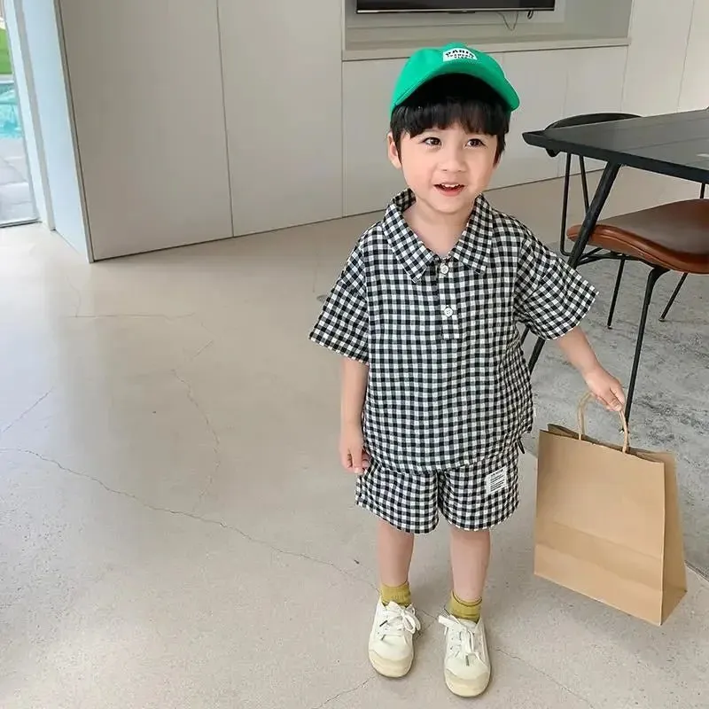 Boys Plaid Shirt & Shorts Set