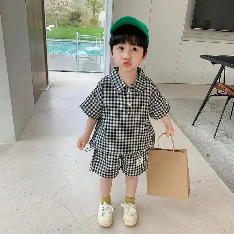 Boys Plaid Shirt & Shorts Set