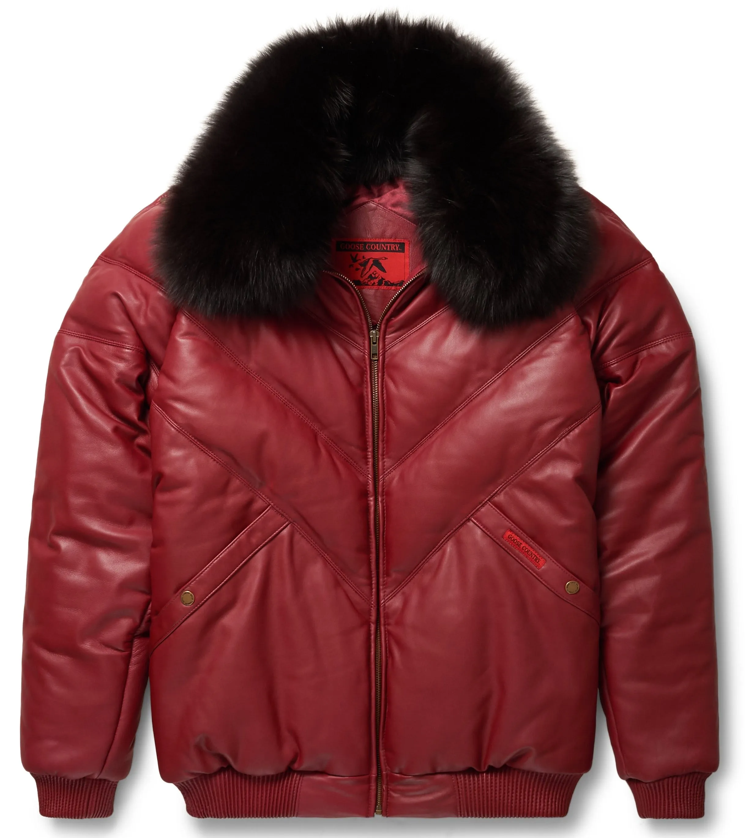 Burgundy Leather V-Bomber Jacket