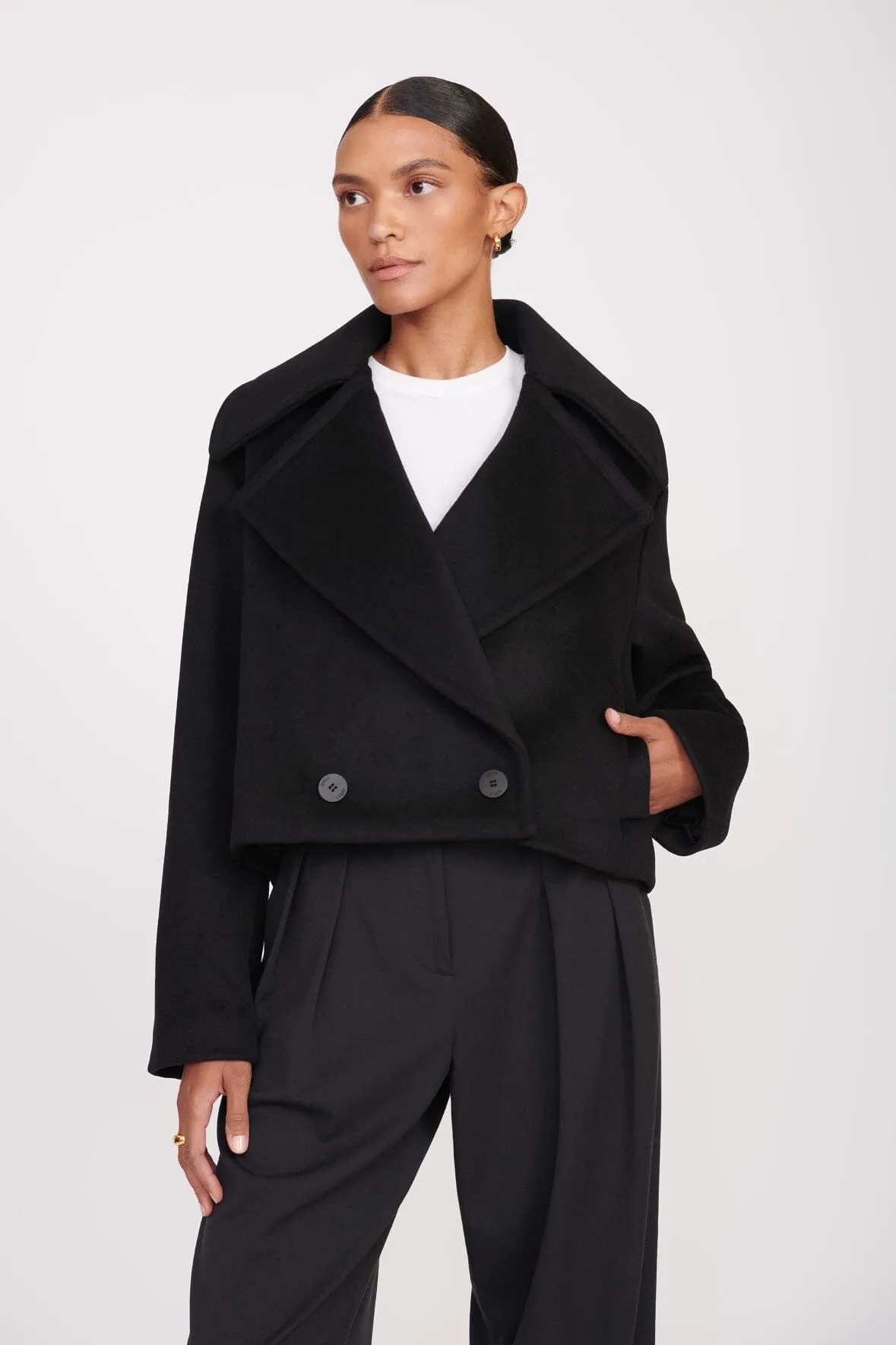 CARVER CROPPED COAT | BLACK