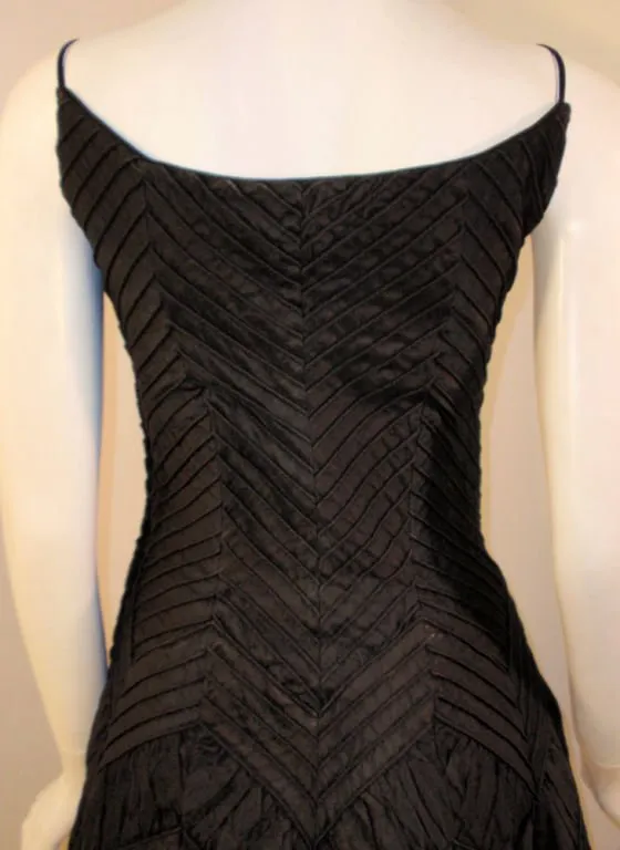 CEIL CHAPMAN 1950s Black Ribbed Chevron Cocktail Dress