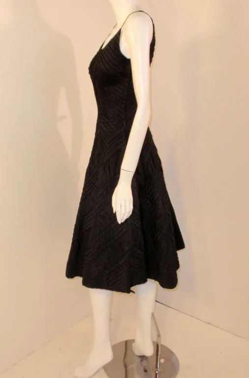 CEIL CHAPMAN 1950s Black Ribbed Chevron Cocktail Dress