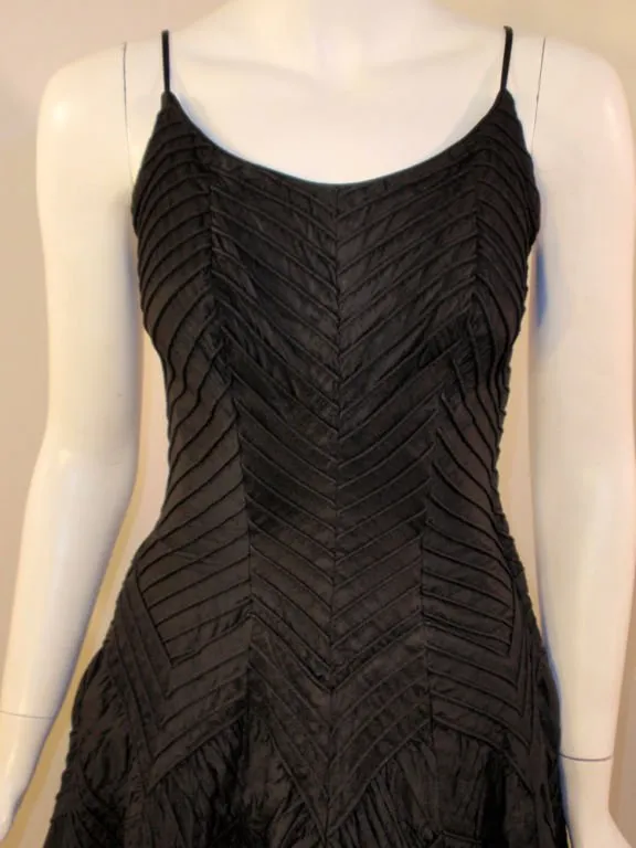 CEIL CHAPMAN 1950s Black Ribbed Chevron Cocktail Dress