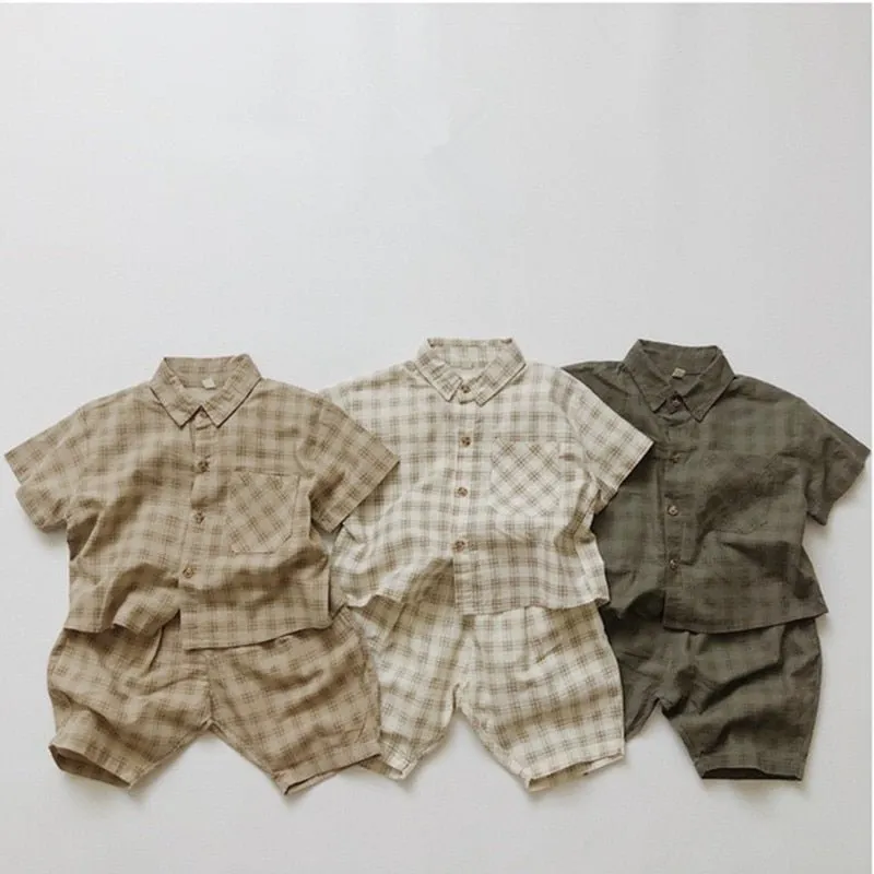 Checkered Short Sleeve Shirt and Shorts Set