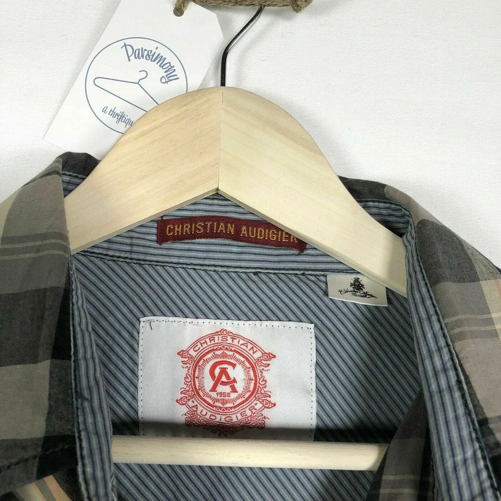 Christian Audigier Men’s Western Snap-Up Dress Shirt | Plaid | Size L (42-44) | Long Sleeve | EUC