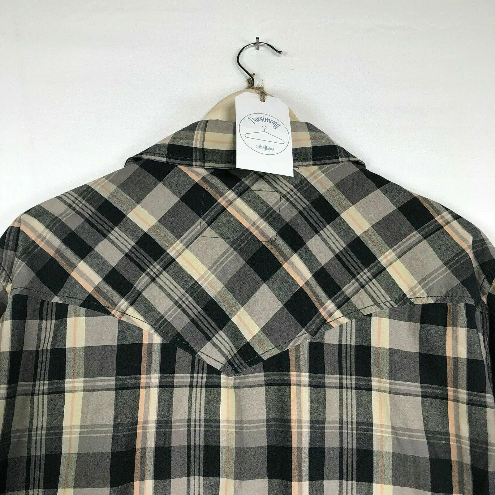 Christian Audigier Men’s Western Snap-Up Dress Shirt | Plaid | Size L (42-44) | Long Sleeve | EUC