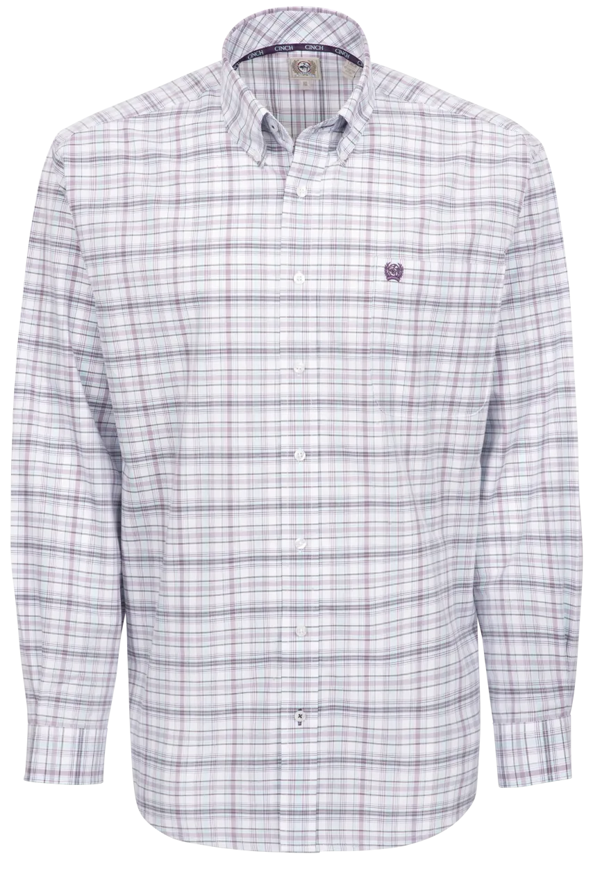 Cinch Button-Front Shirt - Purple Plaid