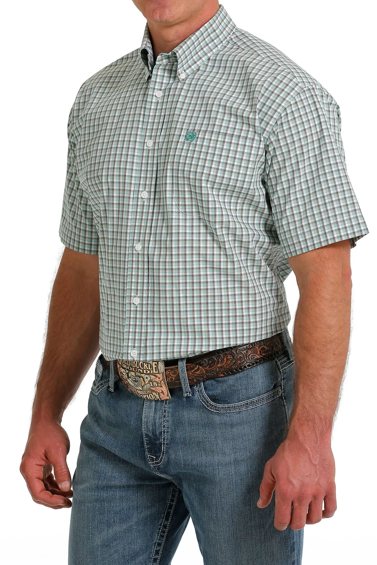 Cinch® Men's White Check Short Sleeve Button Front Western Shirt