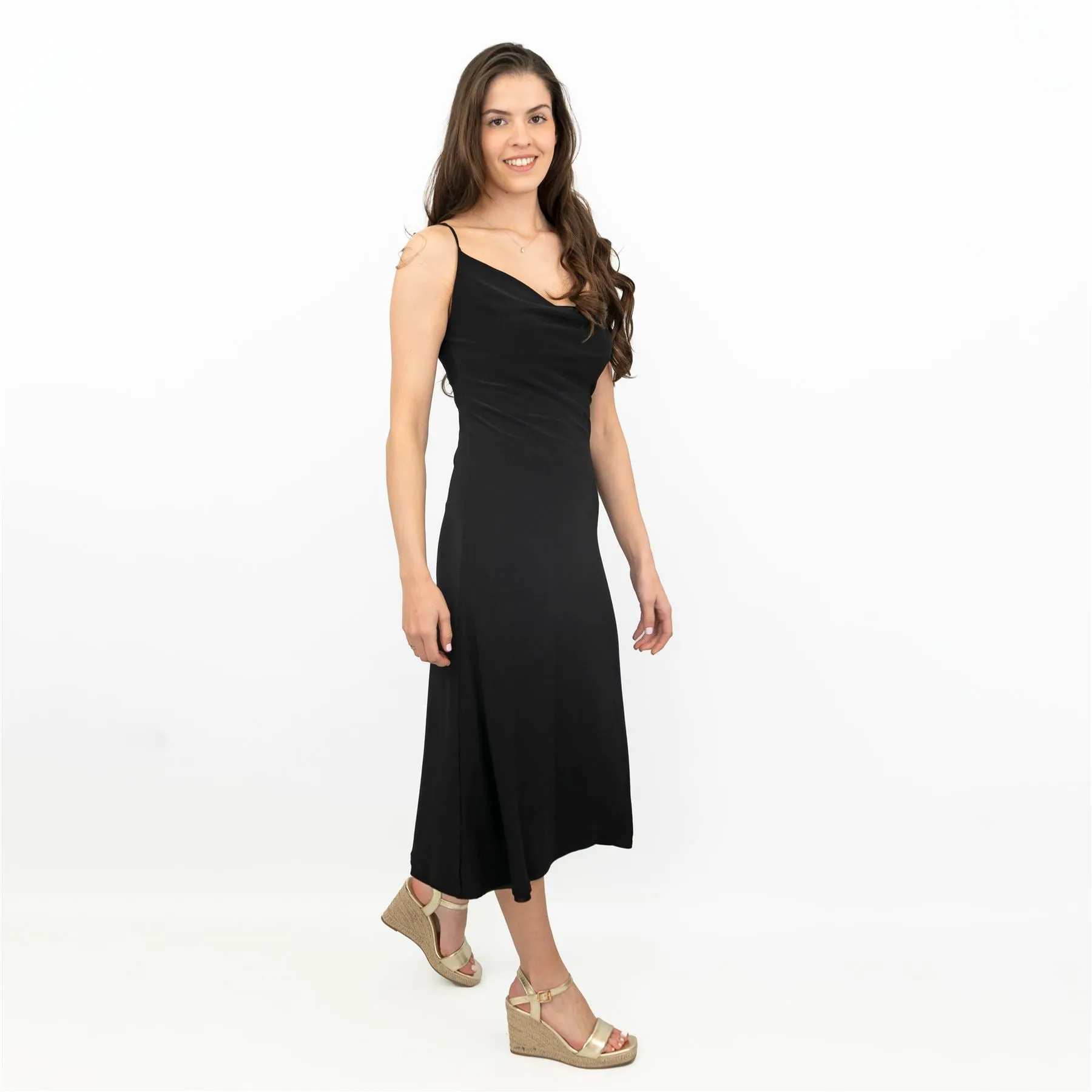 Coast Black Sleeveless Spaghetti Strap Lightweight Midi Dress