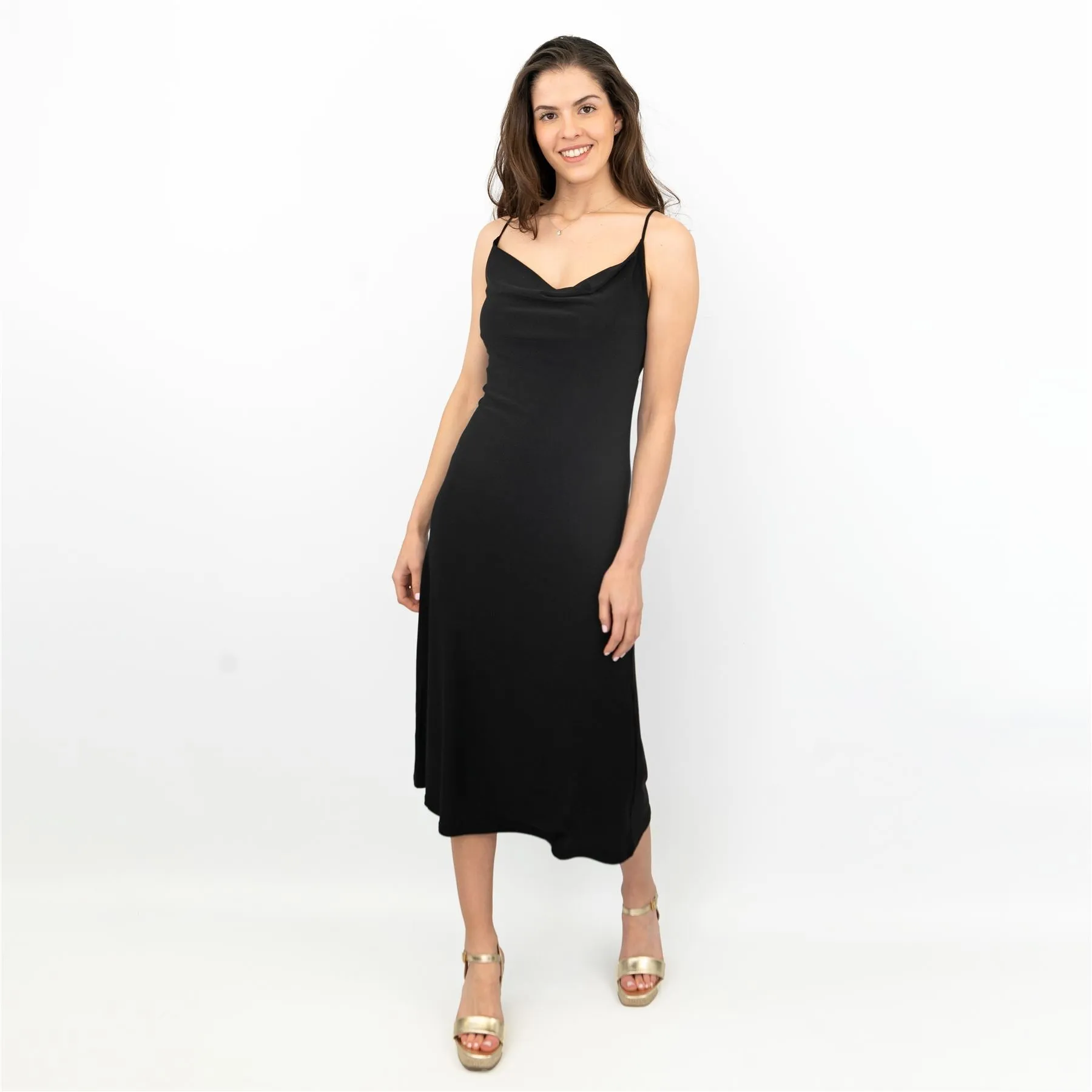 Coast Black Sleeveless Spaghetti Strap Lightweight Midi Dress