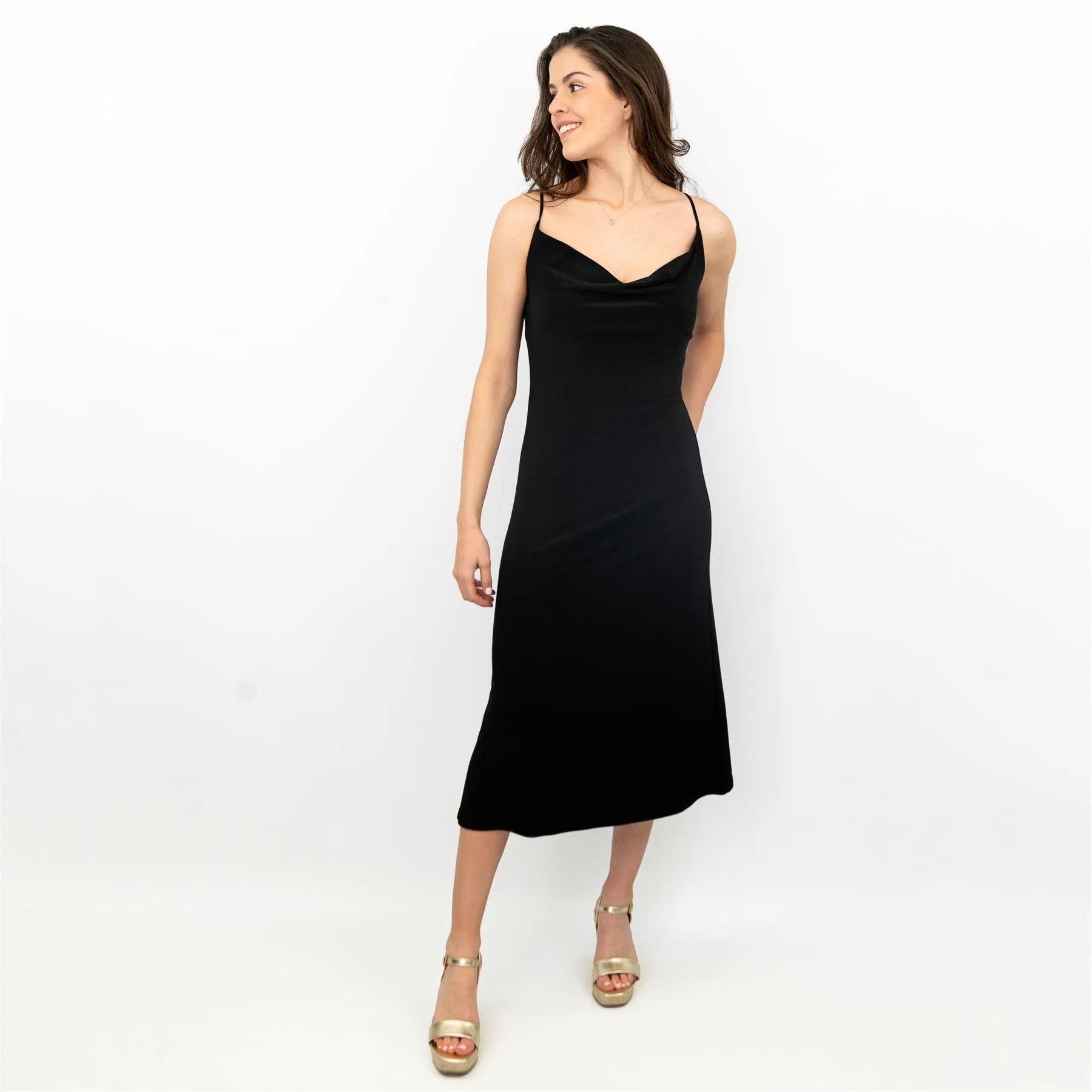 Coast Black Sleeveless Spaghetti Strap Lightweight Midi Dress