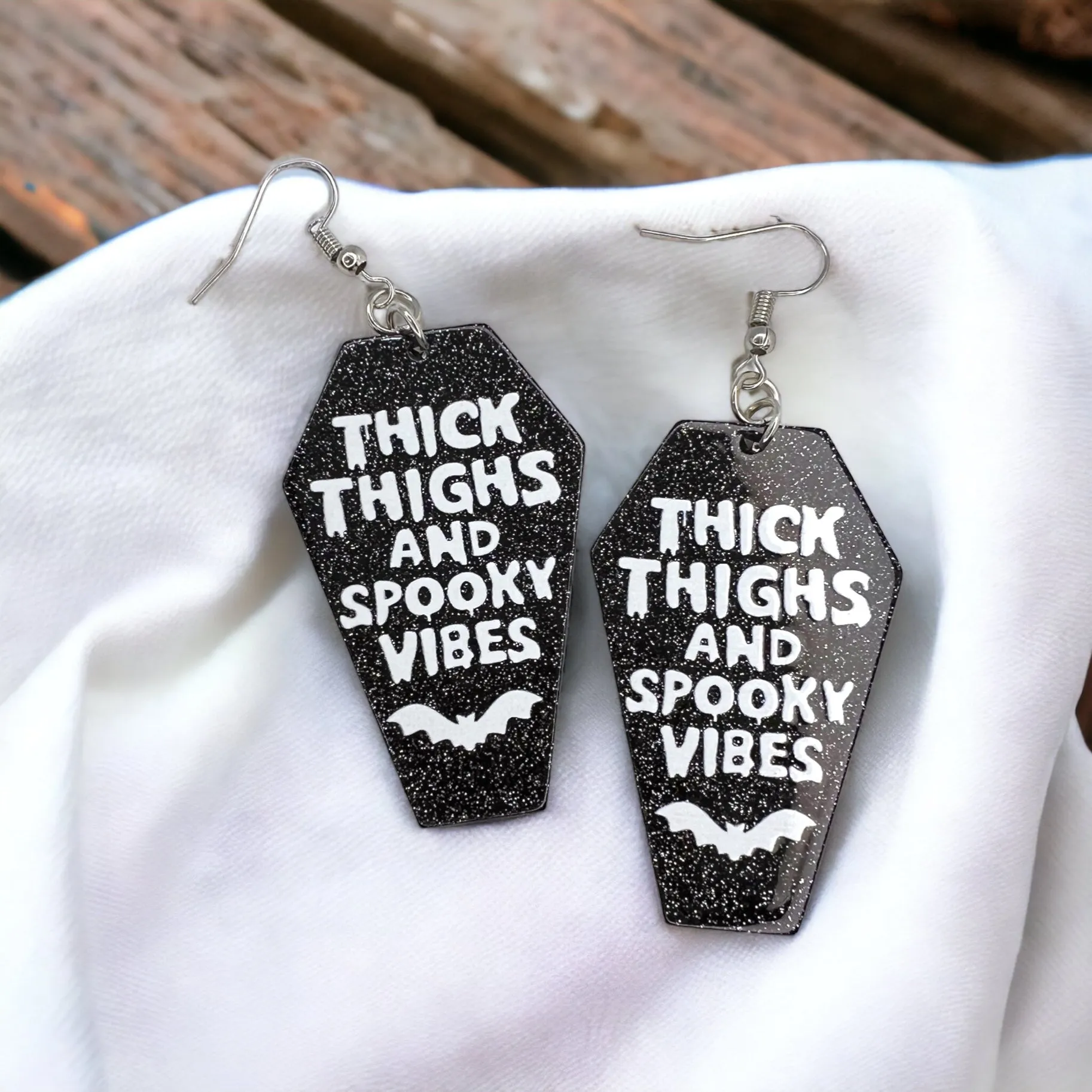 Coffin Earrings - Halloween Earrings, Thick Thighs, Spooky Vibes, Halloween Earrings, Halloween Costume, Trick or Treat