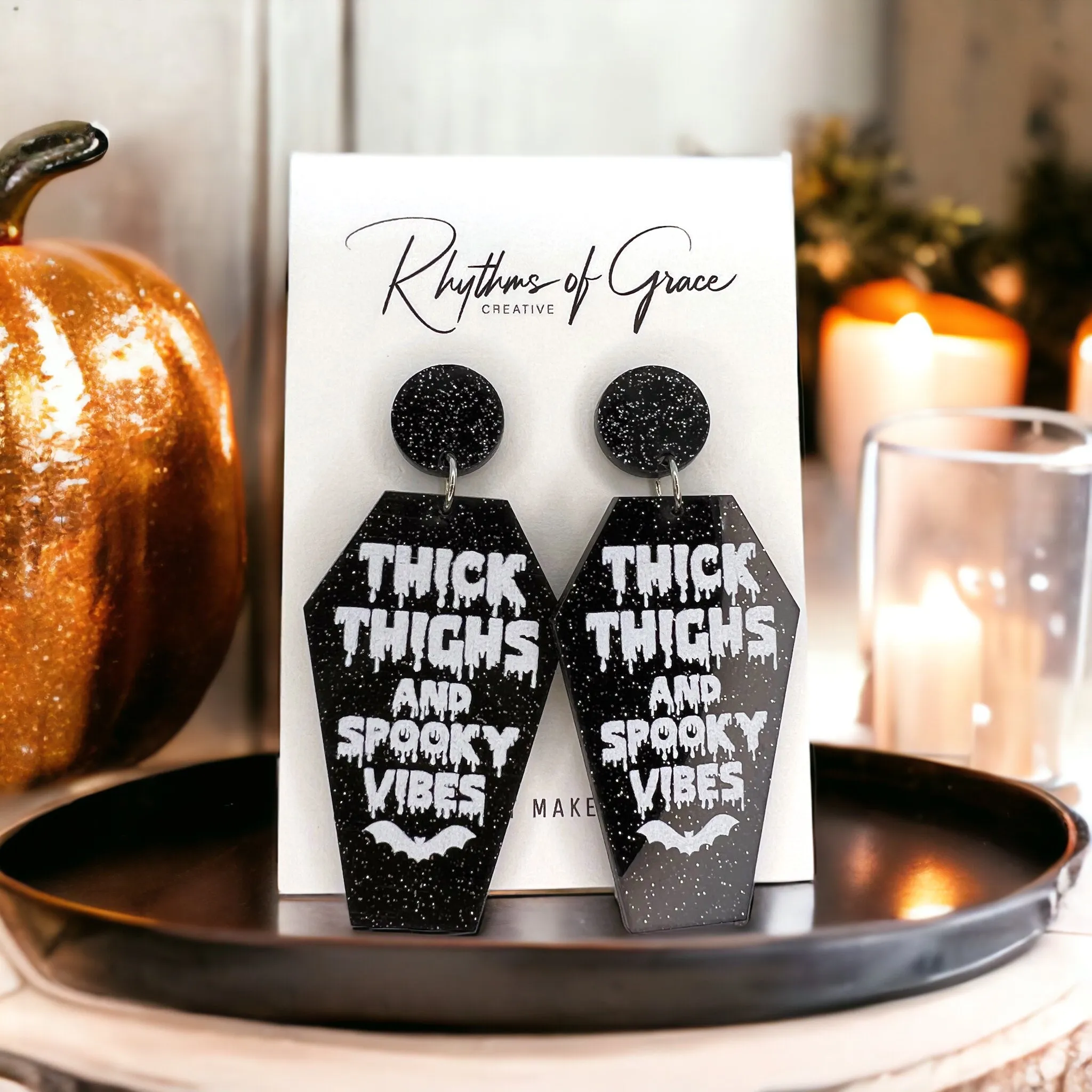 Coffin Earrings - Halloween Earrings, Thick Thighs, Spooky Vibes, Halloween Earrings, Halloween Costume, Trick or Treat