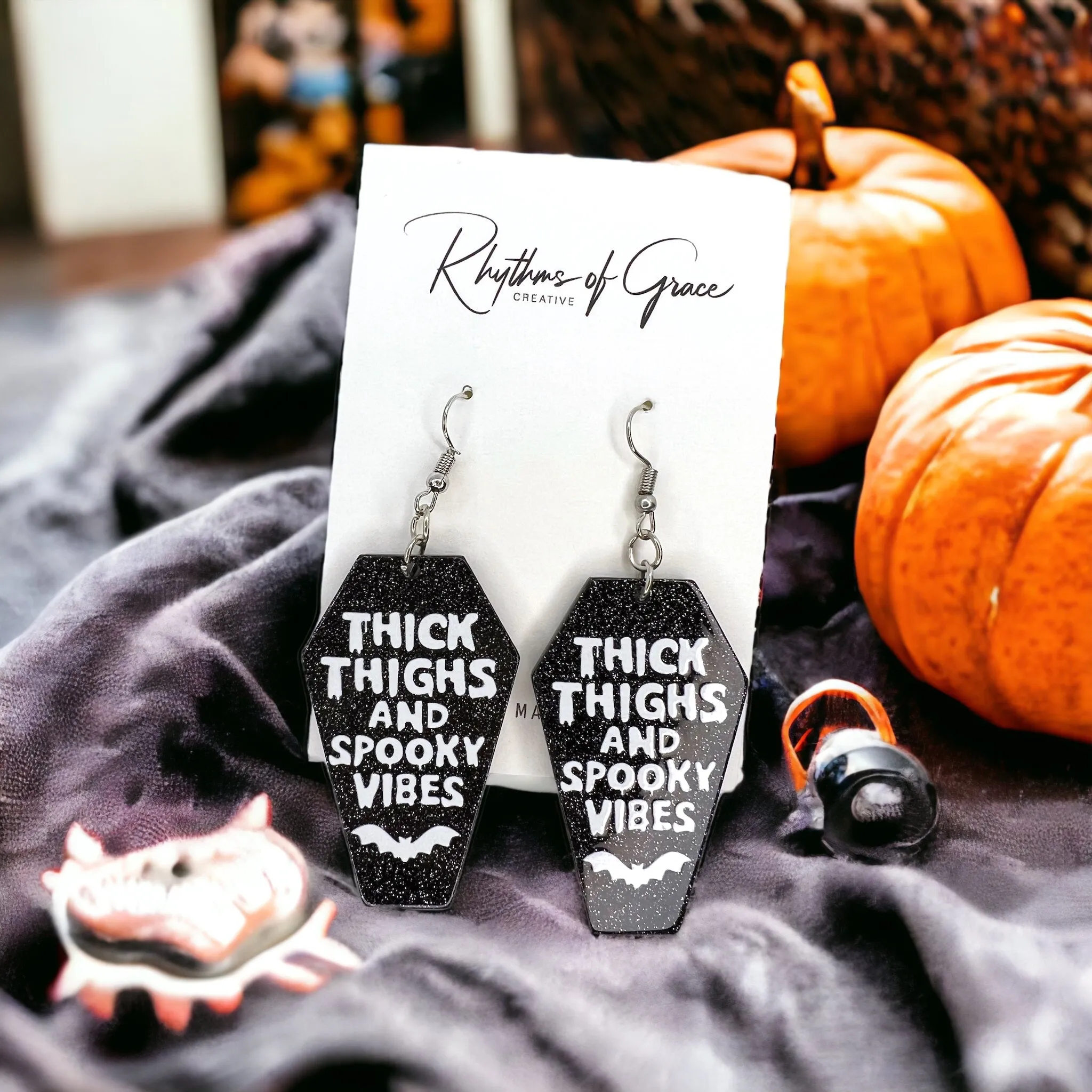 Coffin Earrings - Halloween Earrings, Thick Thighs, Spooky Vibes, Halloween Earrings, Halloween Costume, Trick or Treat