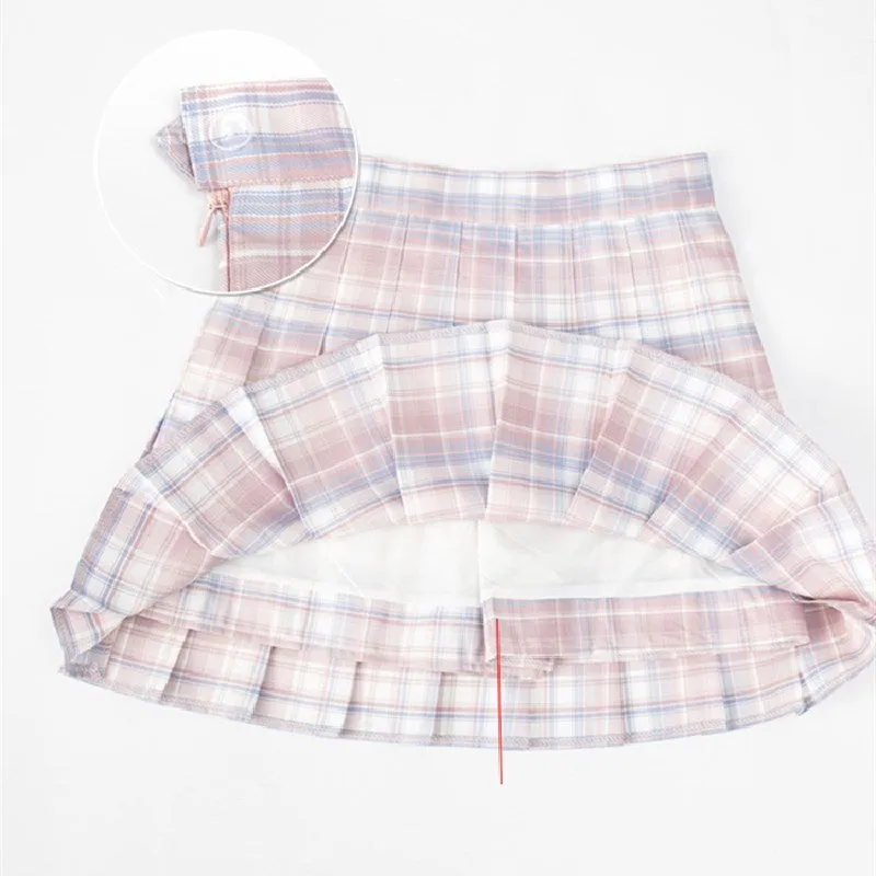 Color plaid jk pleated skirt PL51620