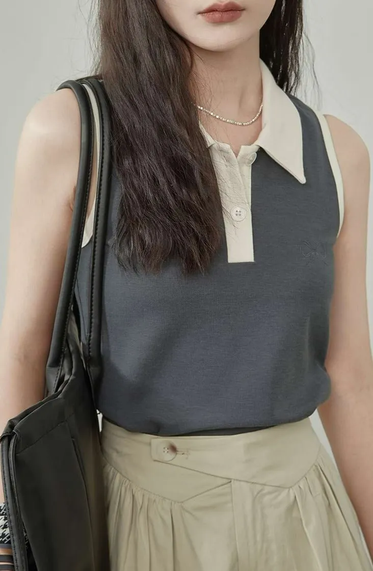 Contrast Collar Sleeveless Top