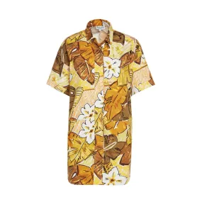 Cotton Women's Shirt Dress - Tiki Leaf Brown