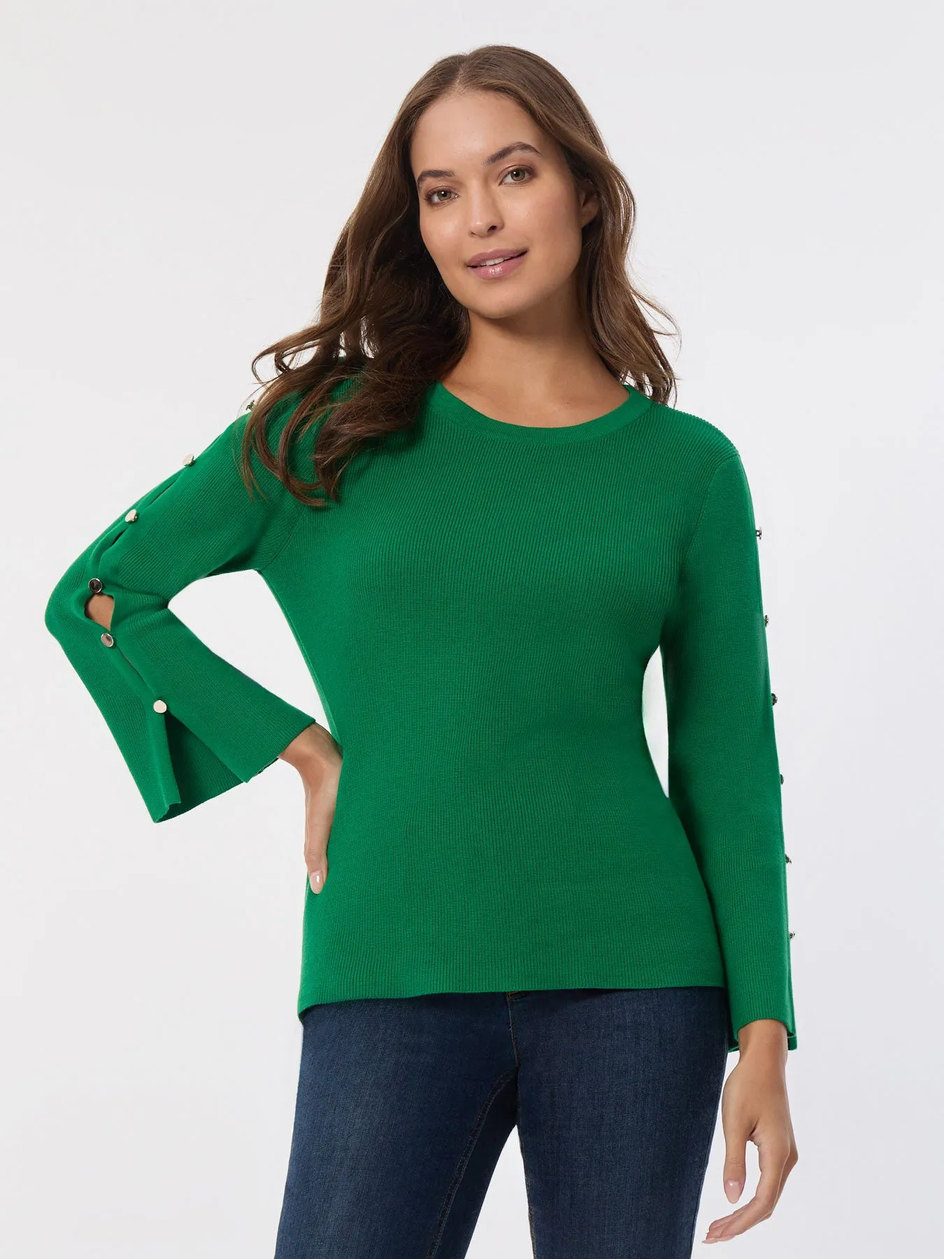 Crew Neck Peek-a-Boo Sleeve Tunic