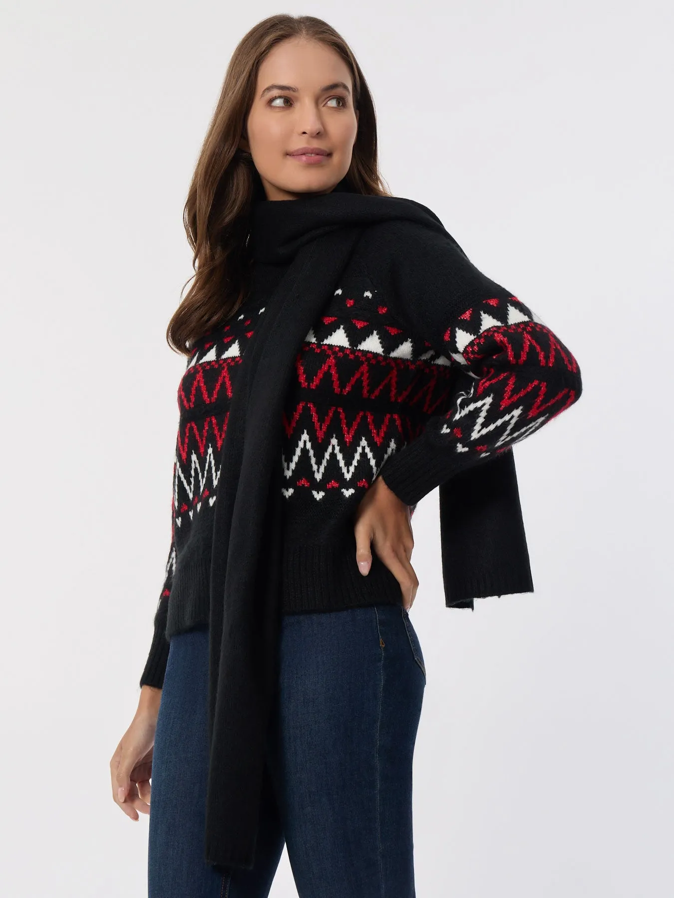 Crew Neck Scarf Sweater