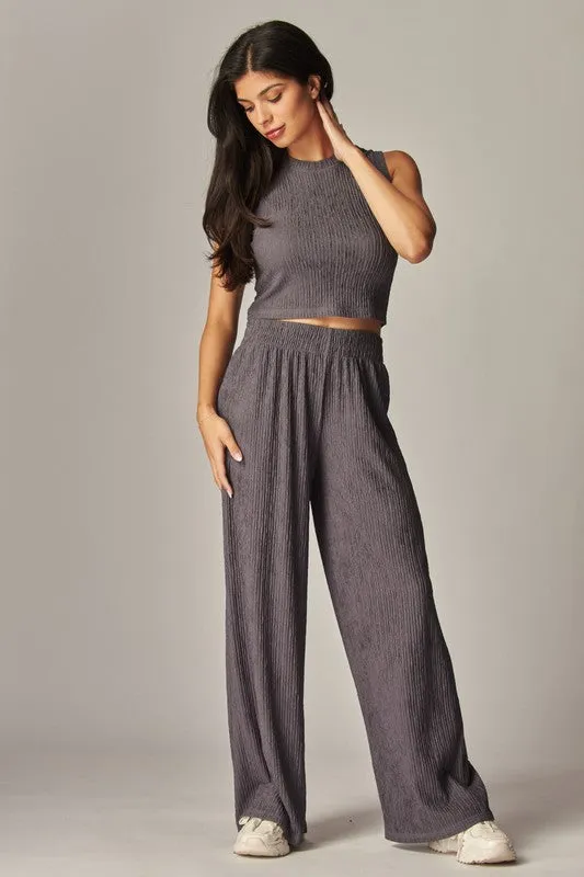 Crinkle Textured Two Piece Loungewear Set