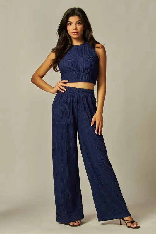 Crinkle Textured Two Piece Loungewear Set