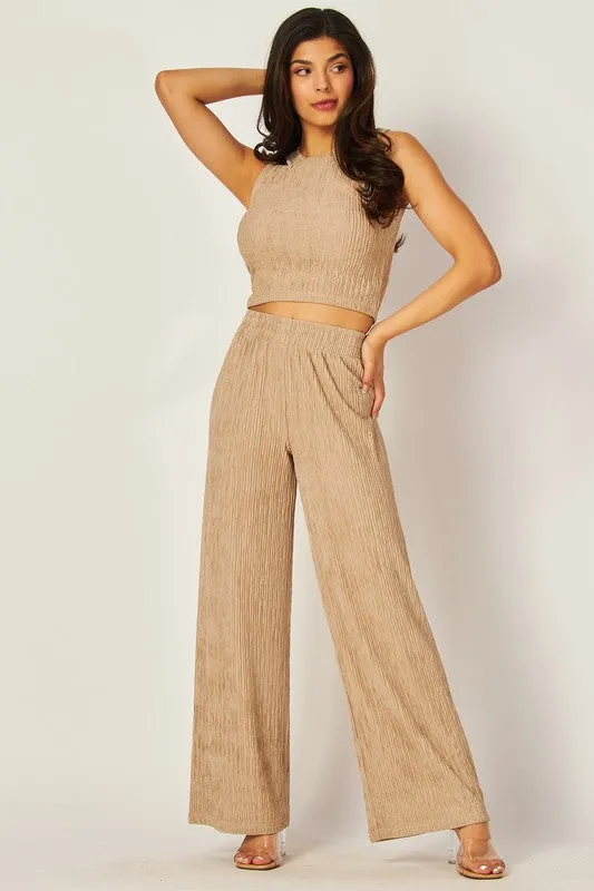 Crinkle Textured Two Piece Loungewear Set