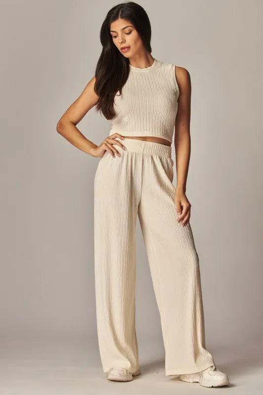 Crinkle Textured Two Piece Loungewear Set