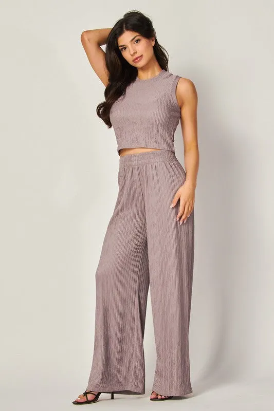 Crinkle Textured Two Piece Loungewear Set