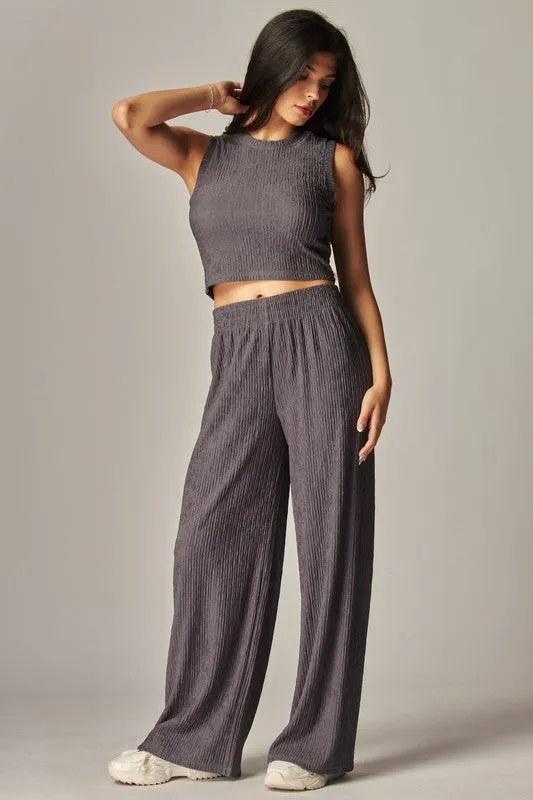 Crinkle Textured Two Piece Loungewear Set