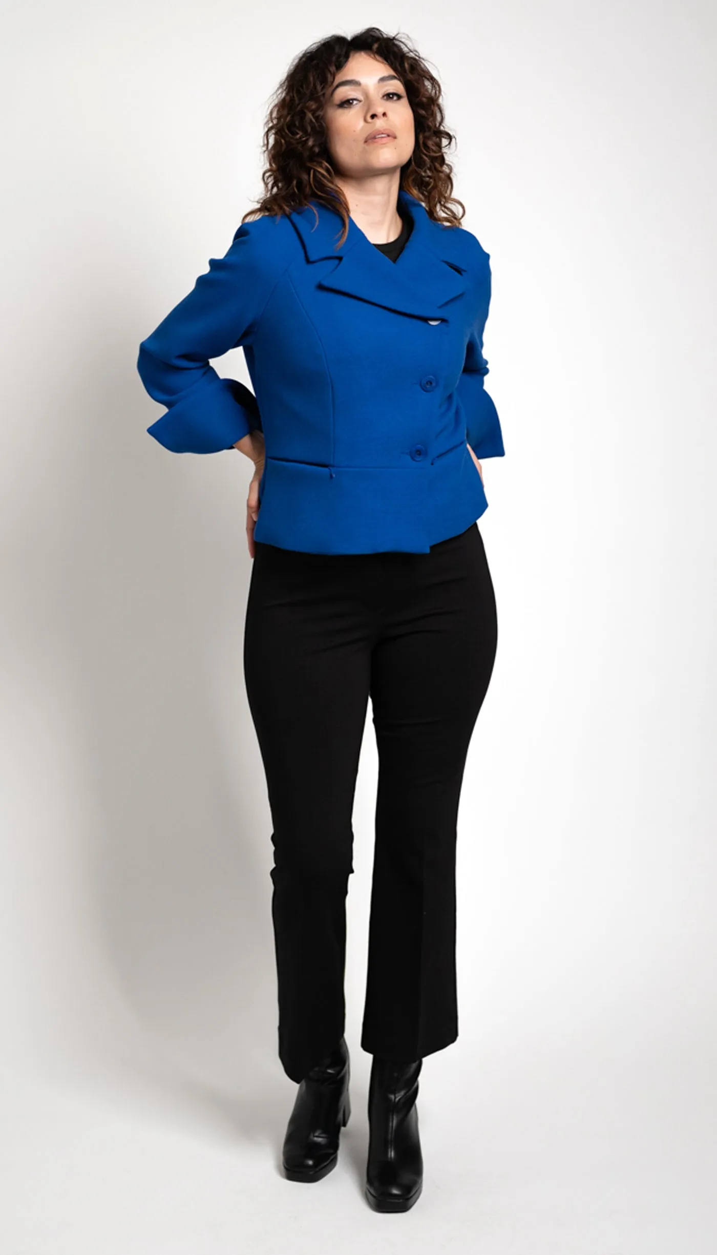 Cropped Notch Collar Jacket/ Royal