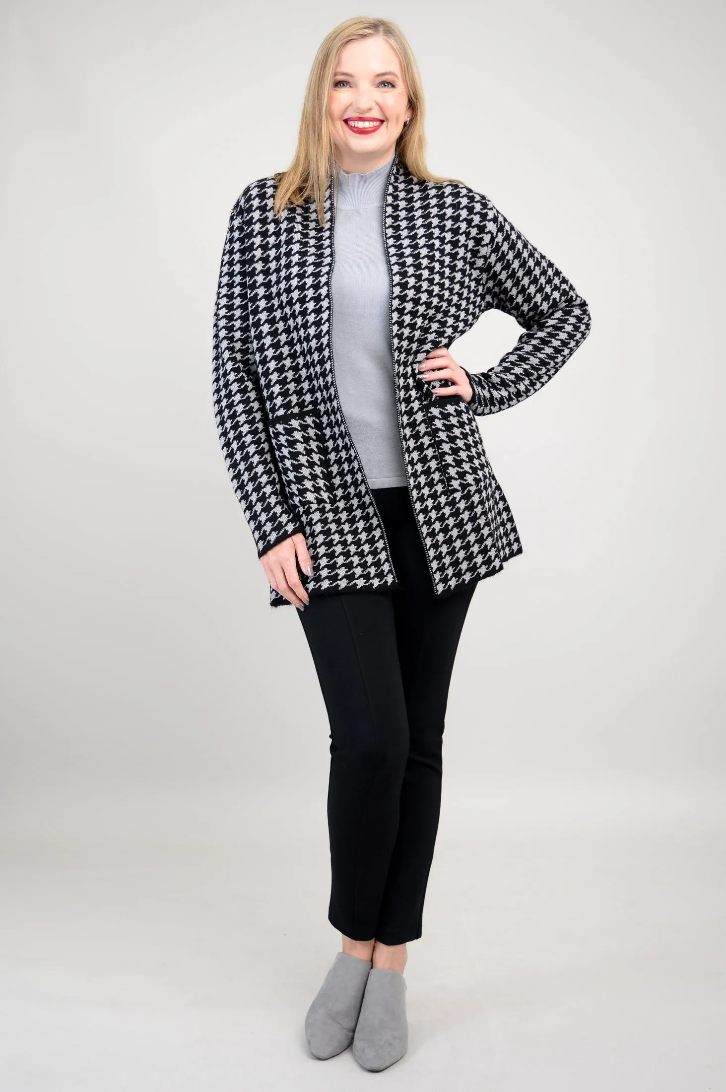 Dakota Cardigan, Houndstooth, Cotton Wool