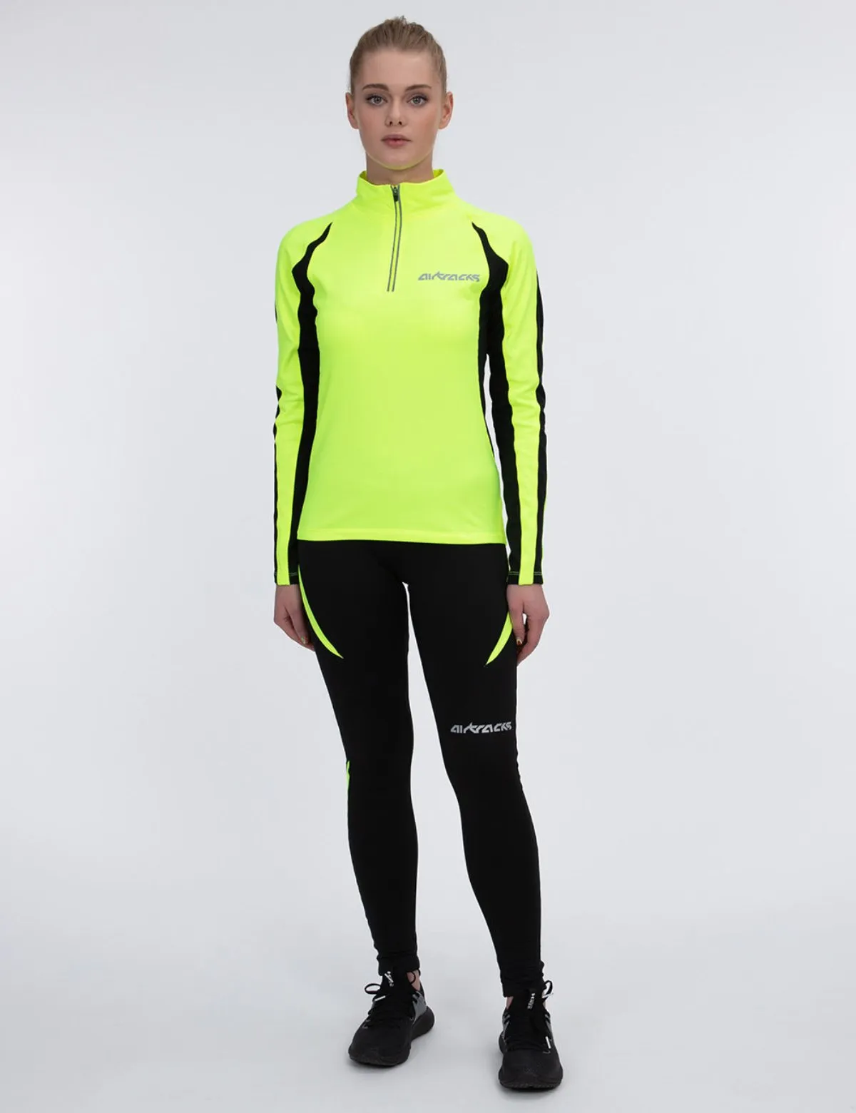 Damen Thermo Laufhose Lang Pro Schwarz Neon