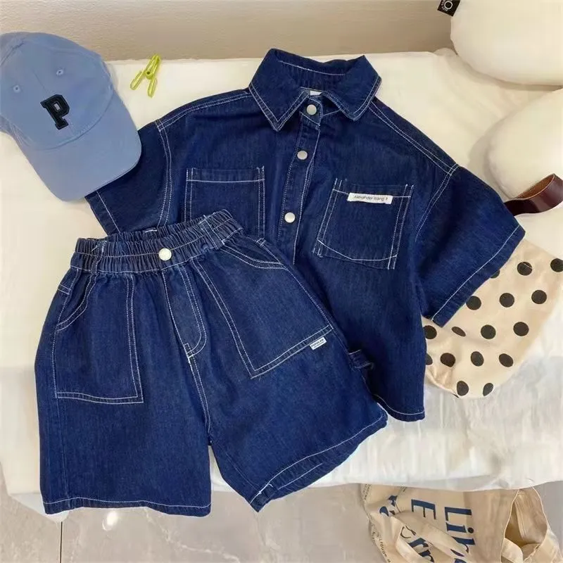 Denim Oversized Shirt and Baggy Shorts Set for Boys