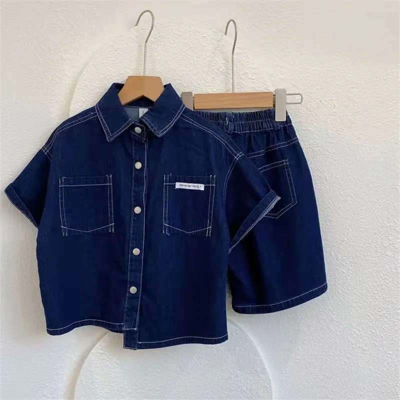 Denim Oversized Shirt and Baggy Shorts Set for Boys