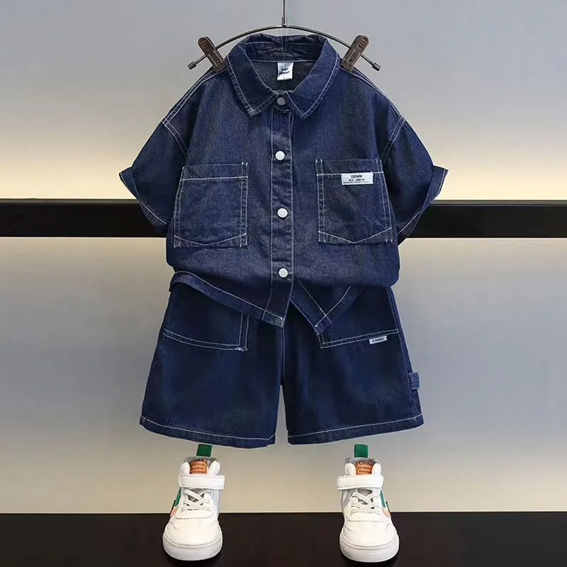 Denim Oversized Shirt and Baggy Shorts Set for Boys