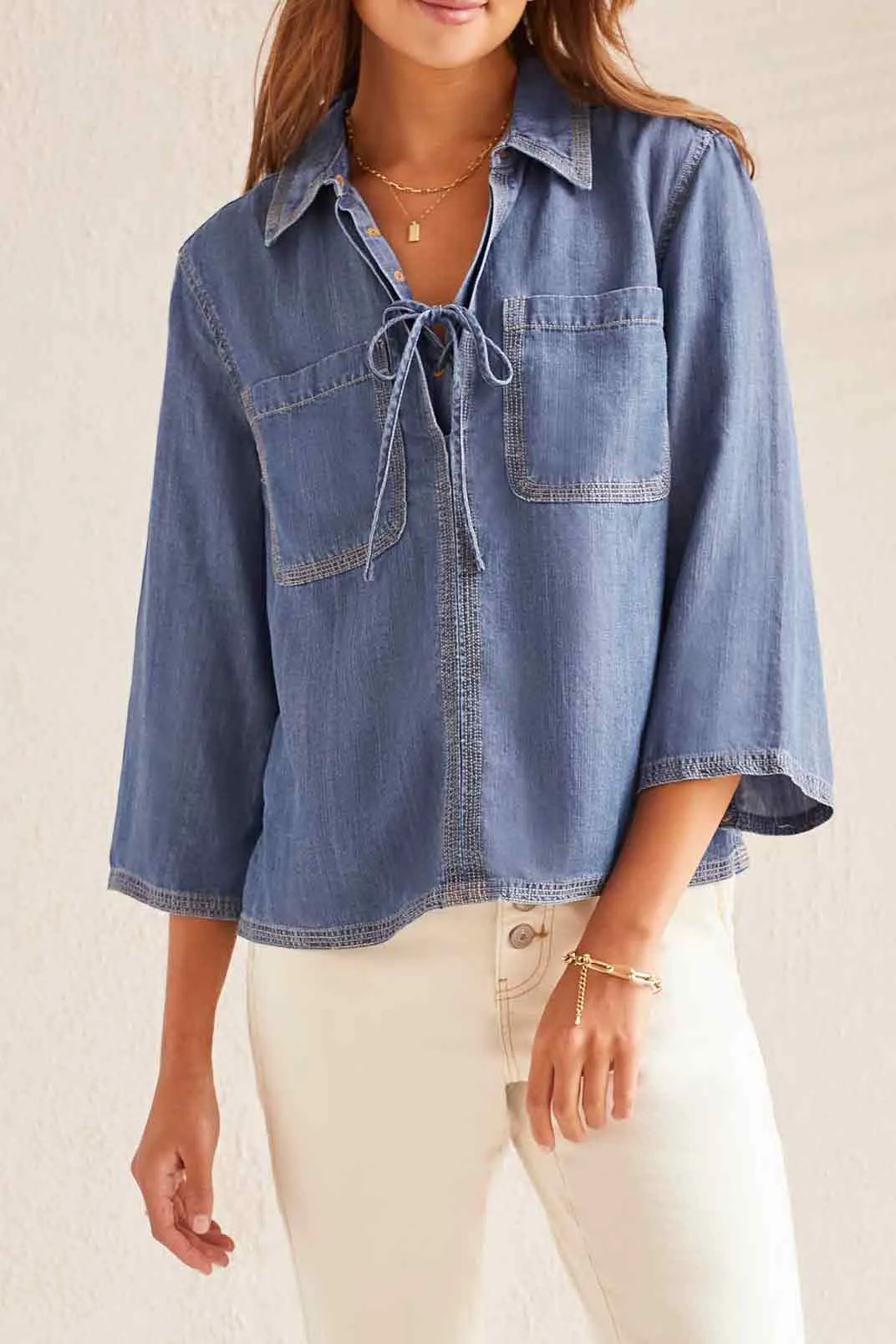 ELBOW SLV POP OVER BLOUSE