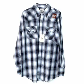 Ely Cattleman Mens Blue Plaid Western Long Sleeve Pearl Snap Up NWT