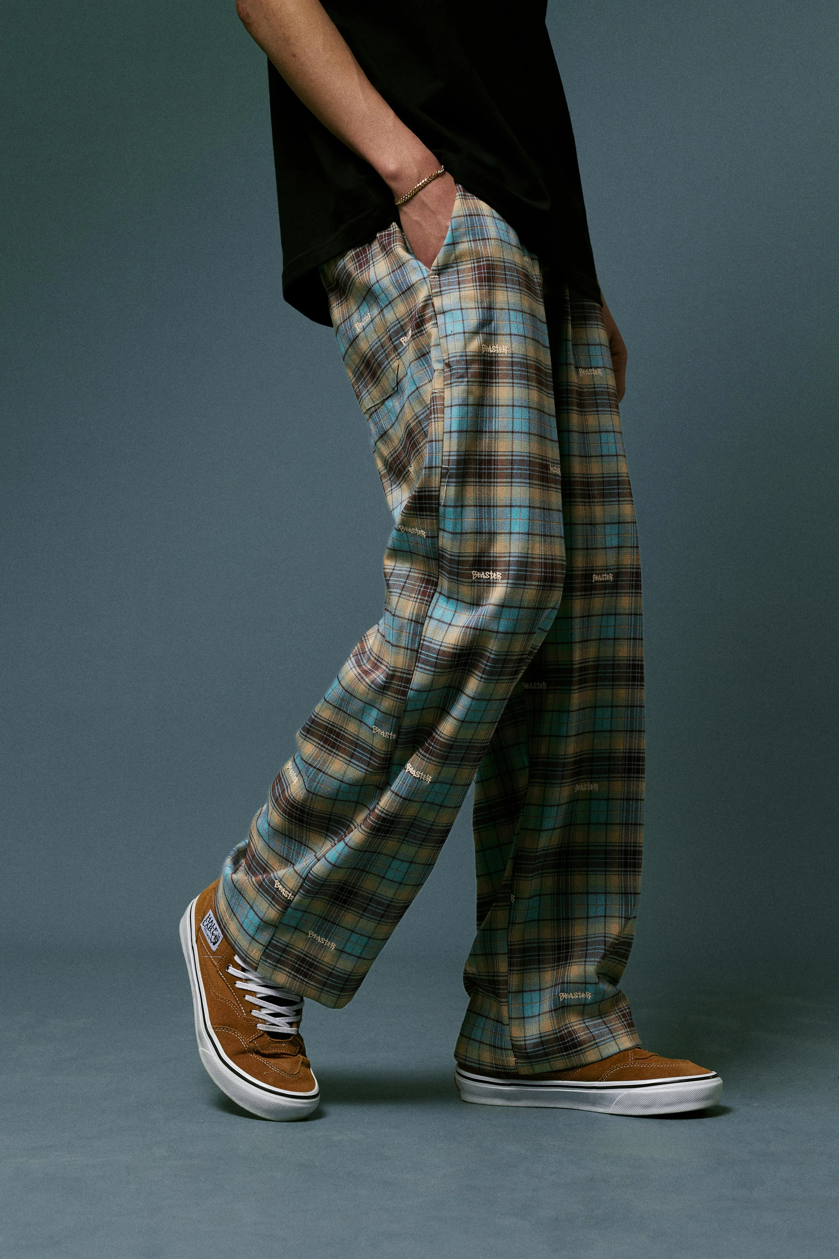 Embroidered Plaid Pants Vintage Straight Trousers