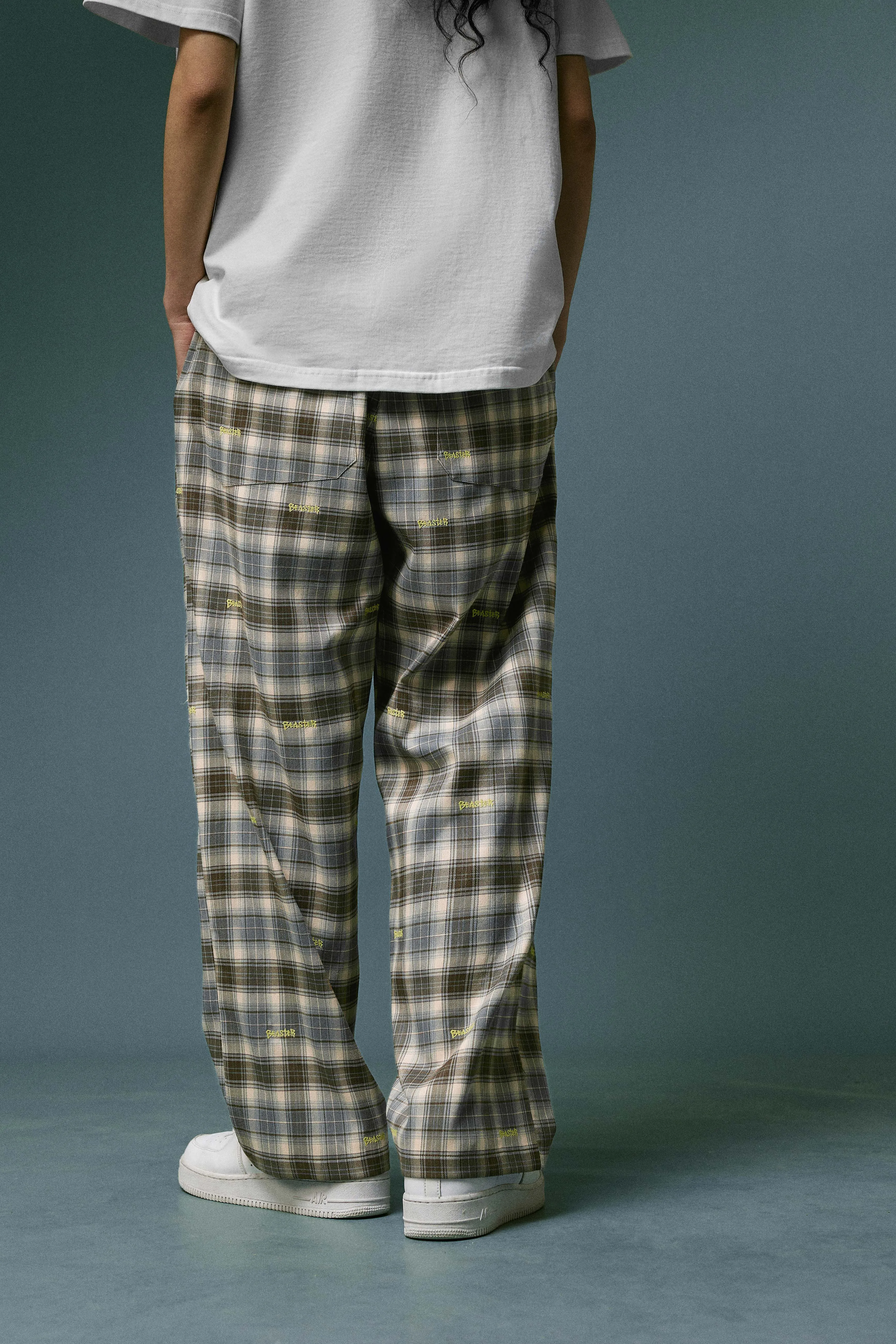 Embroidered Plaid Pants Vintage Straight Trousers