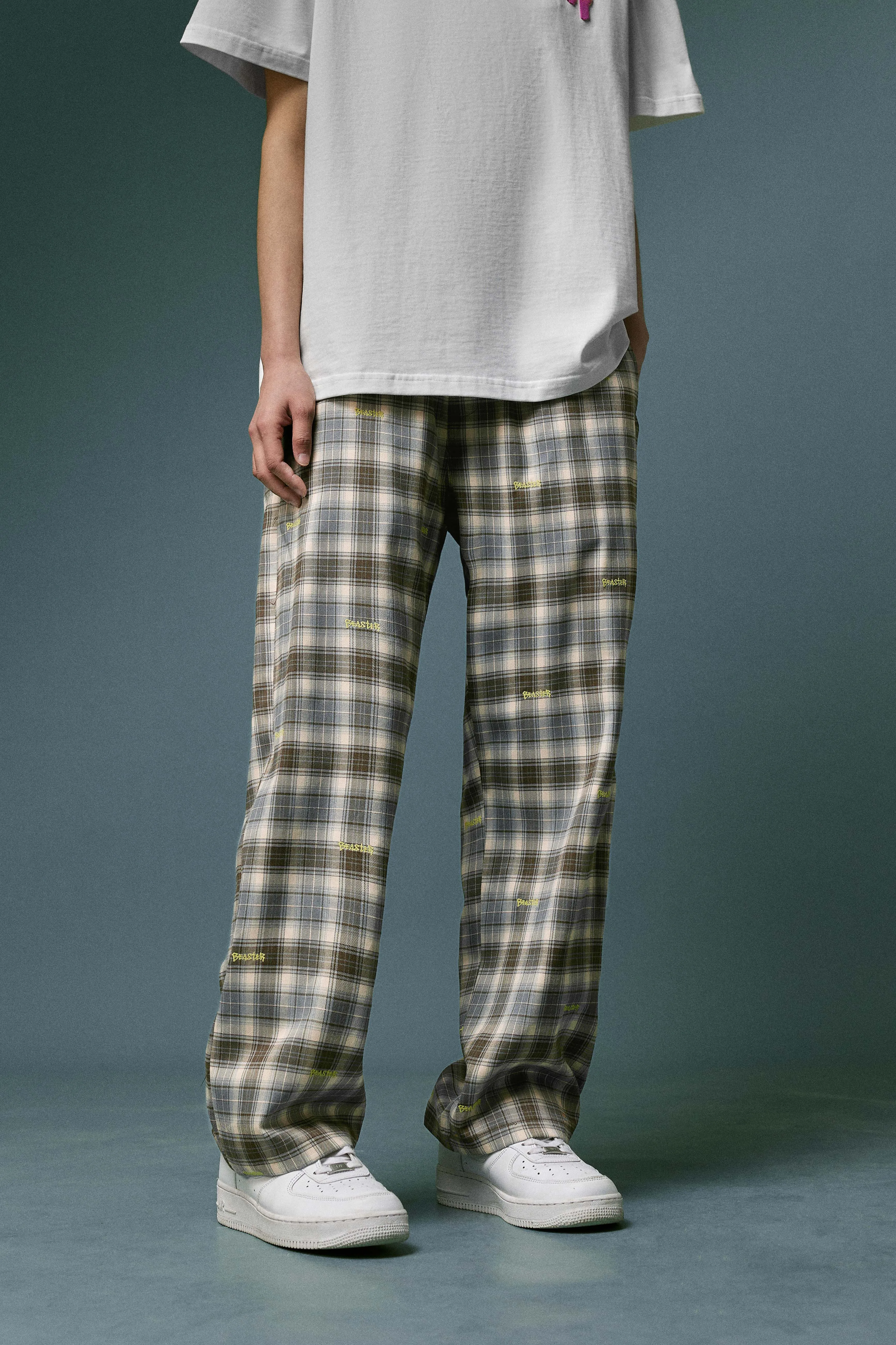 Embroidered Plaid Pants Vintage Straight Trousers