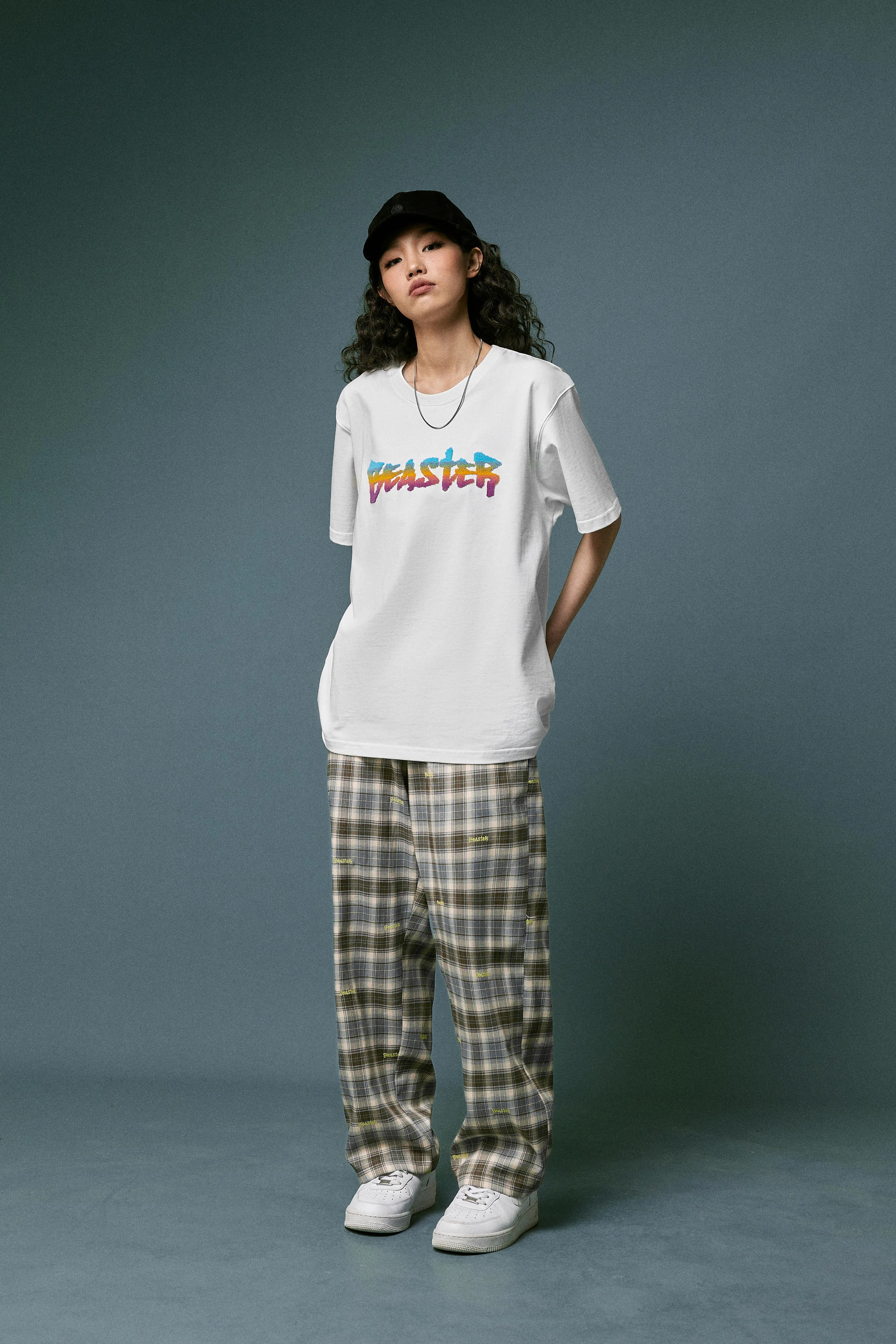 Embroidered Plaid Pants Vintage Straight Trousers