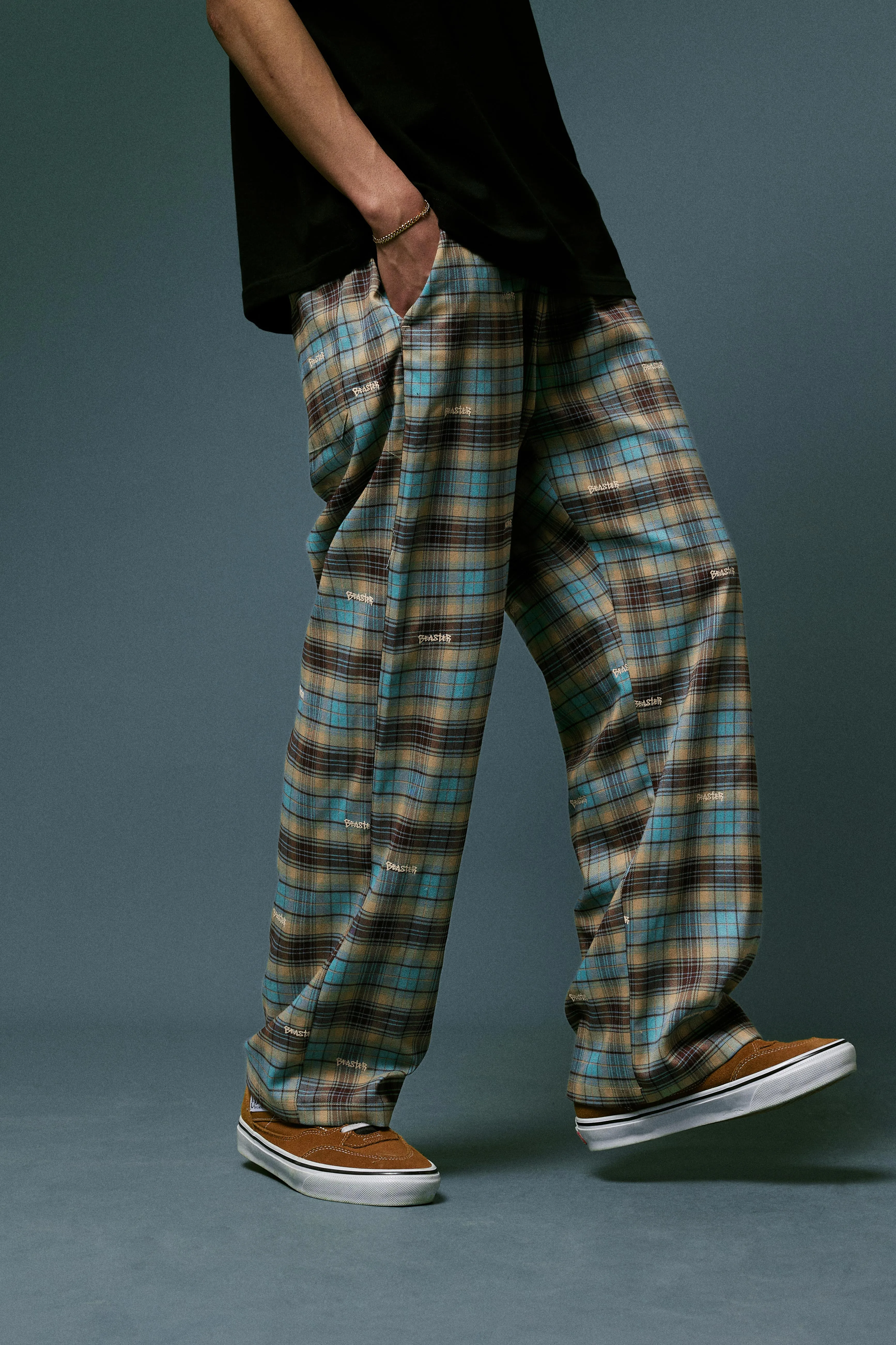 Embroidered Plaid Pants Vintage Straight Trousers