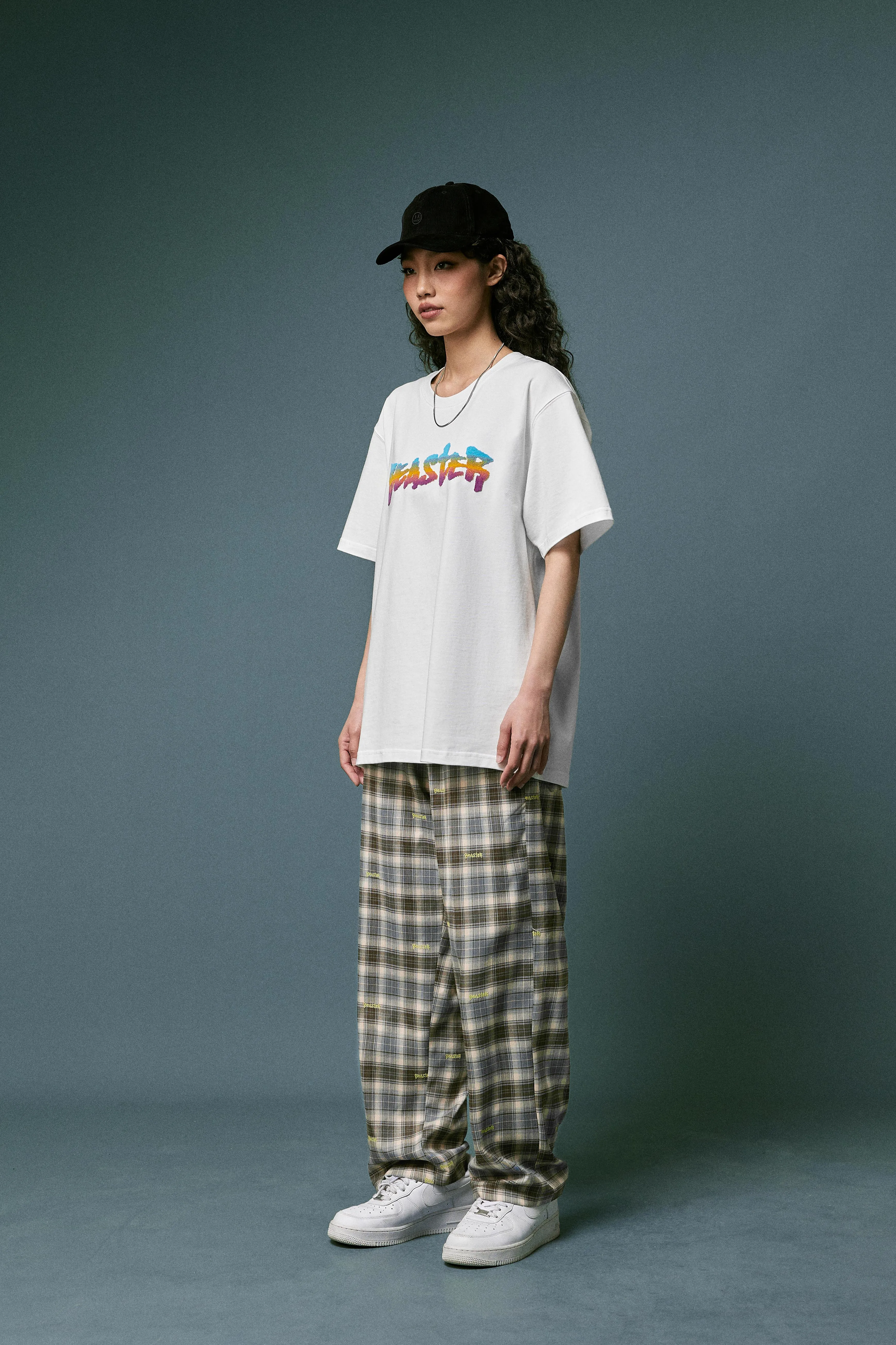 Embroidered Plaid Pants Vintage Straight Trousers