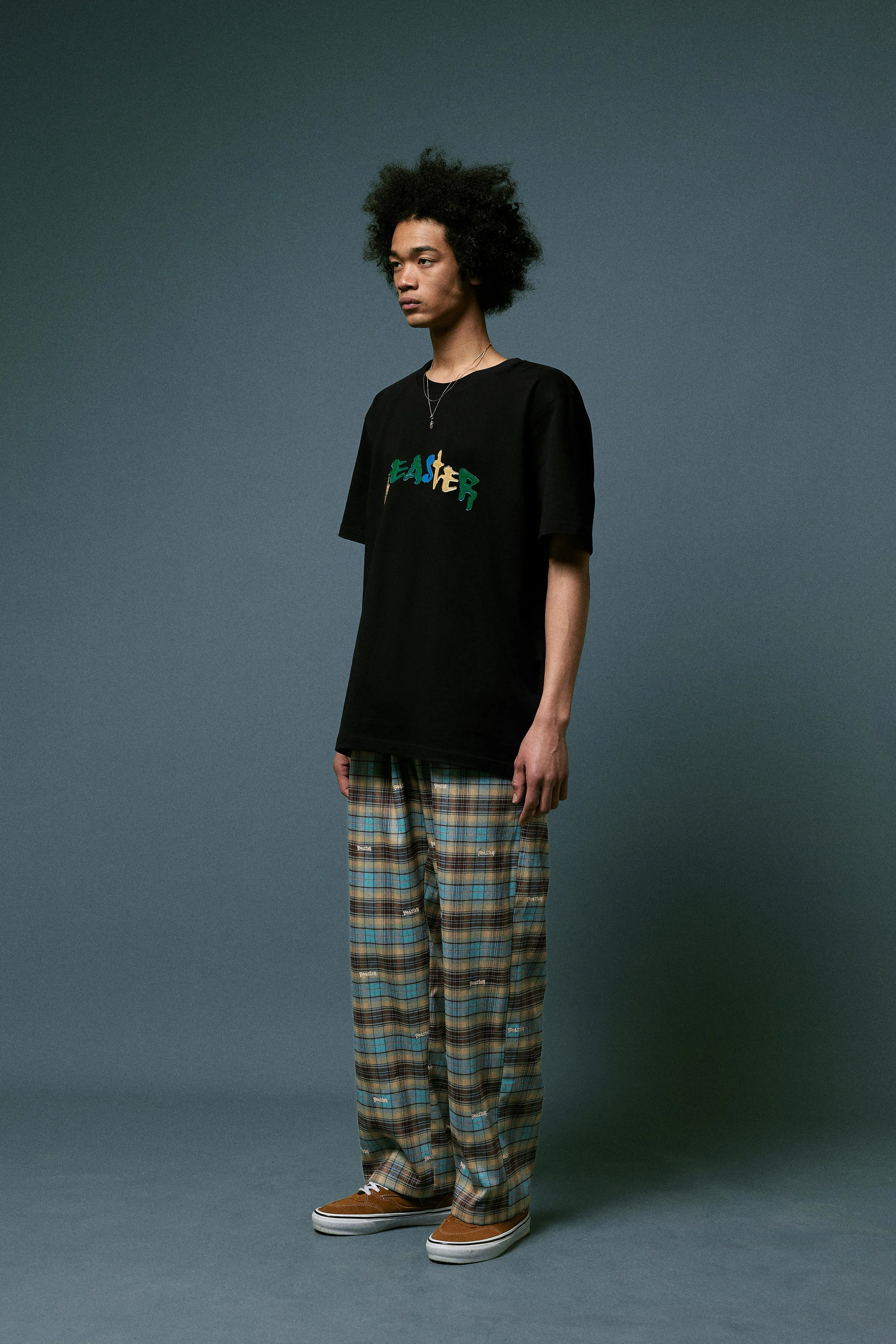 Embroidered Plaid Pants Vintage Straight Trousers