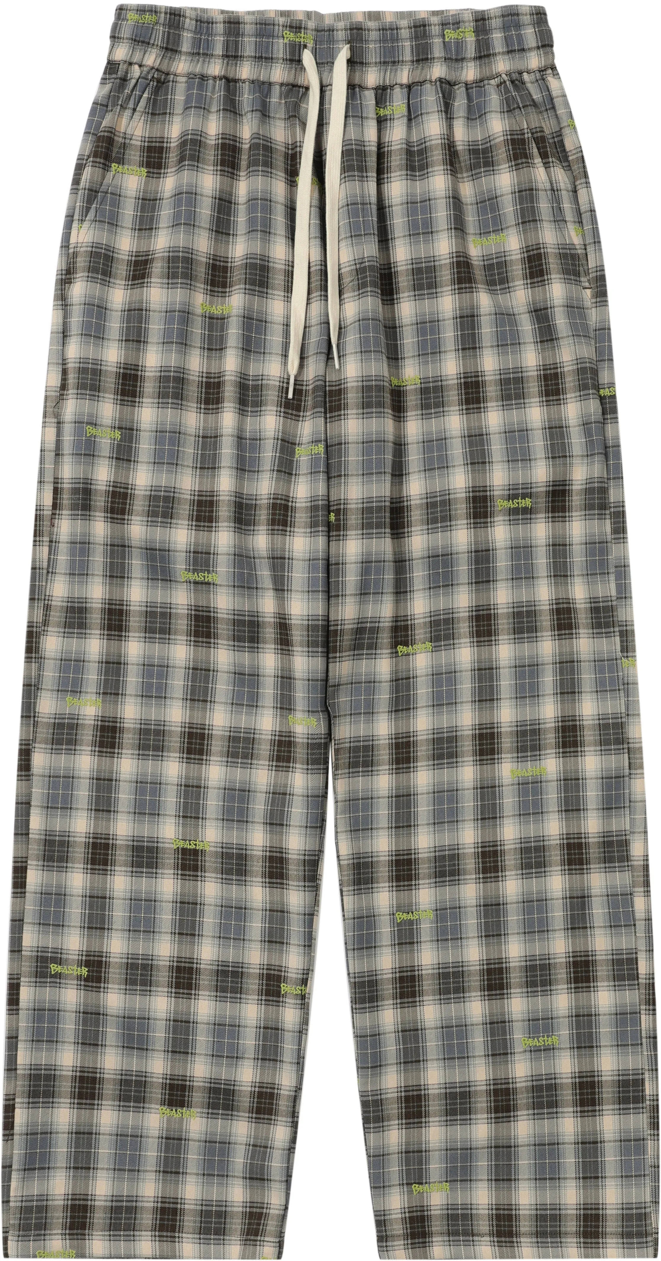 Embroidered Plaid Pants Vintage Straight Trousers